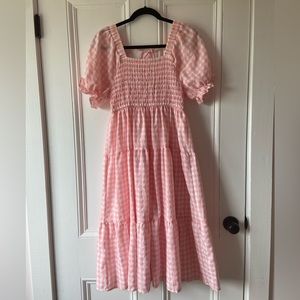 🌟 3 FOR $25 🌟 Pink and white cotton gingham midi dress